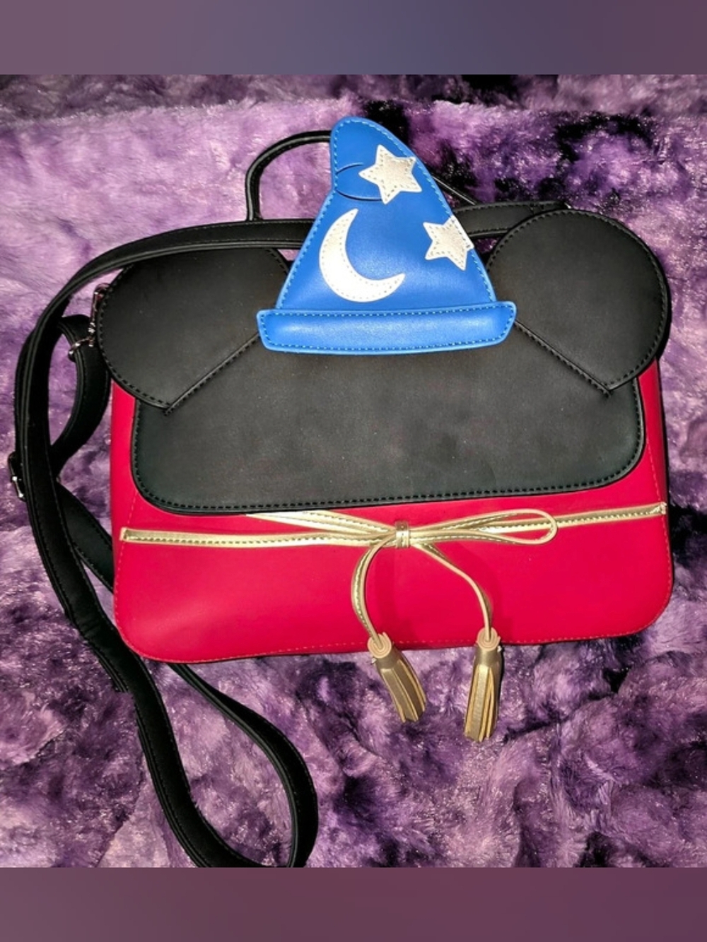 Loungefly Disney Sorcerer Mickey 80th Anniversary Crossbody Bag Red & Black